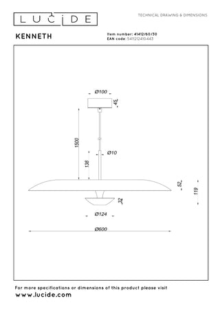 KENNETH - Hanglamp - Ø 60 cm - LED Dimb. - 1x16W 2700K - Zwart