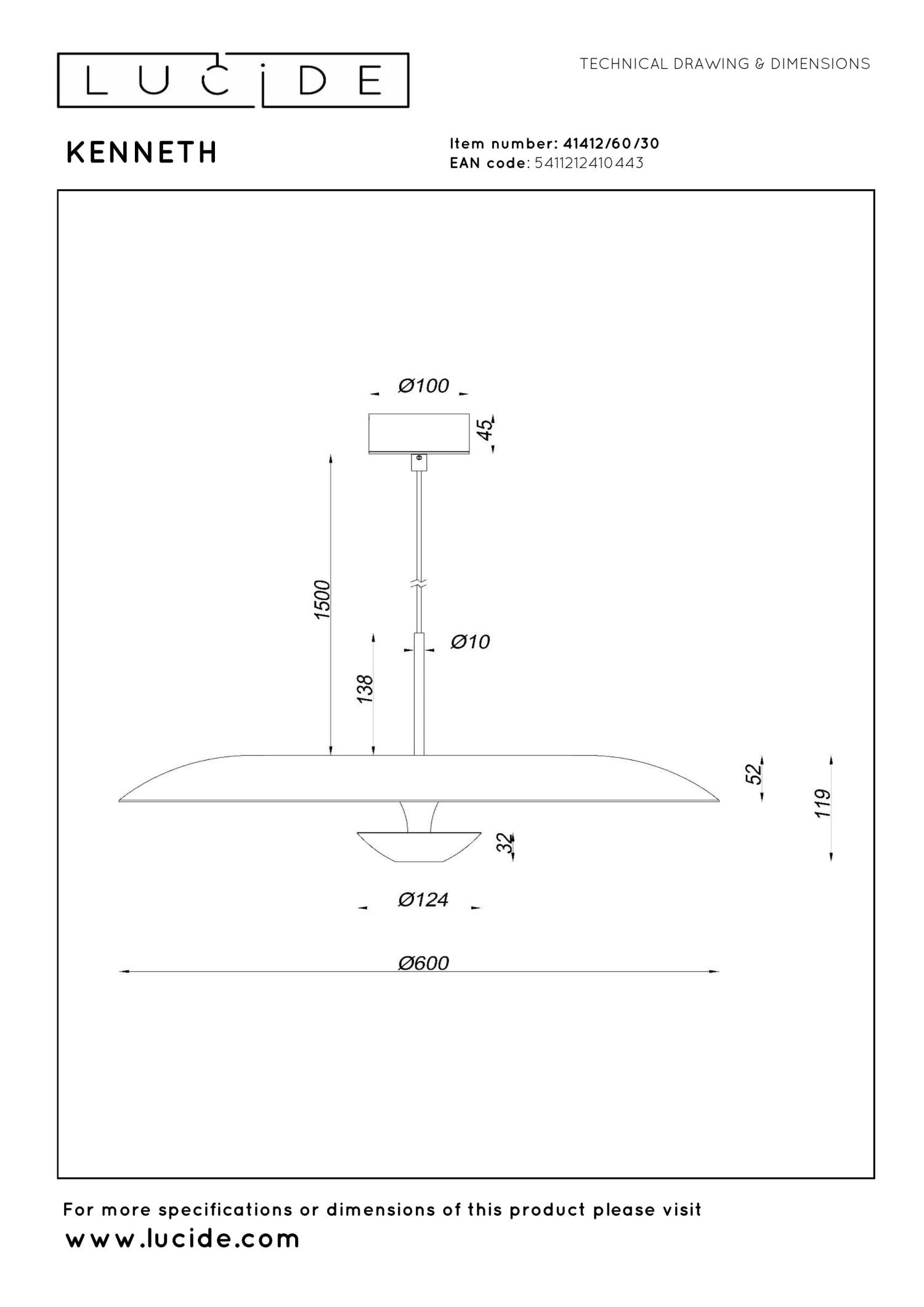 KENNETH - Hanglamp - Ø 60 cm - LED Dimb. - 1x16W 2700K - Zwart