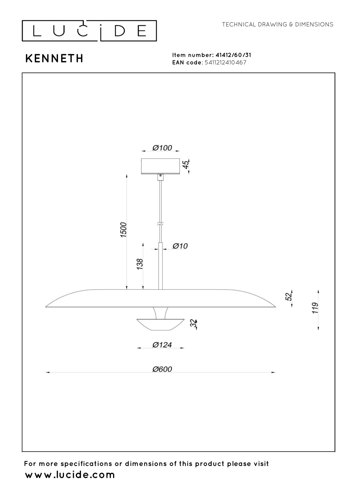 KENNETH - Hanglamp - Ø 60 cm - LED Dimb. - 1x16W 2700K - Wit