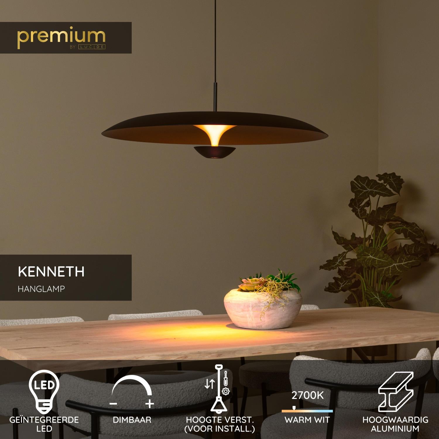 KENNETH - Hanglamp - Ø 80 cm - LED Dimb. - 1x22W 2700K - Zwart