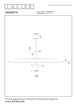 KENNETH - Suspension - Ø 80 cm - LED Dimmable - 1x22W 2700K - Blanc