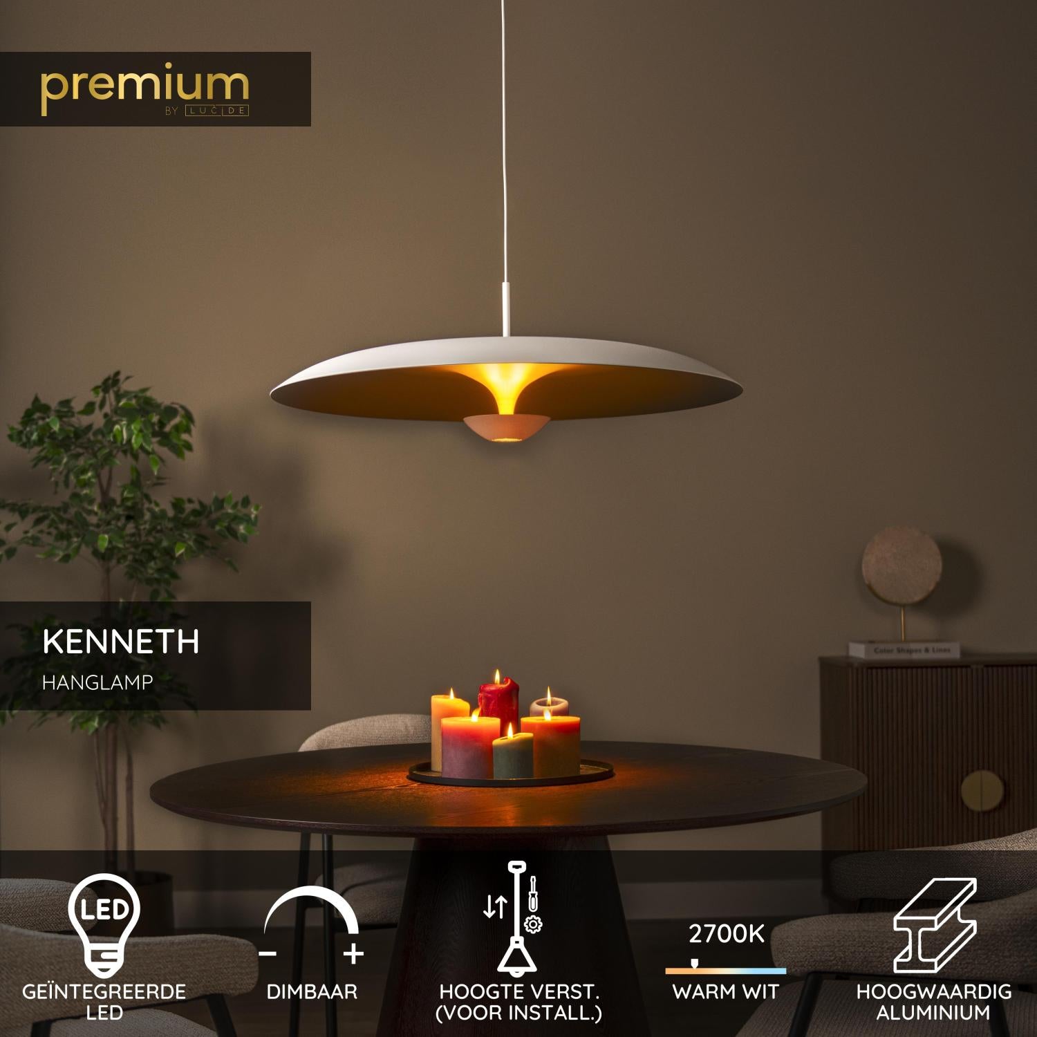 KENNETH - Suspension - Ø 80 cm - LED Dimmable - 1x22W 2700K - Blanc