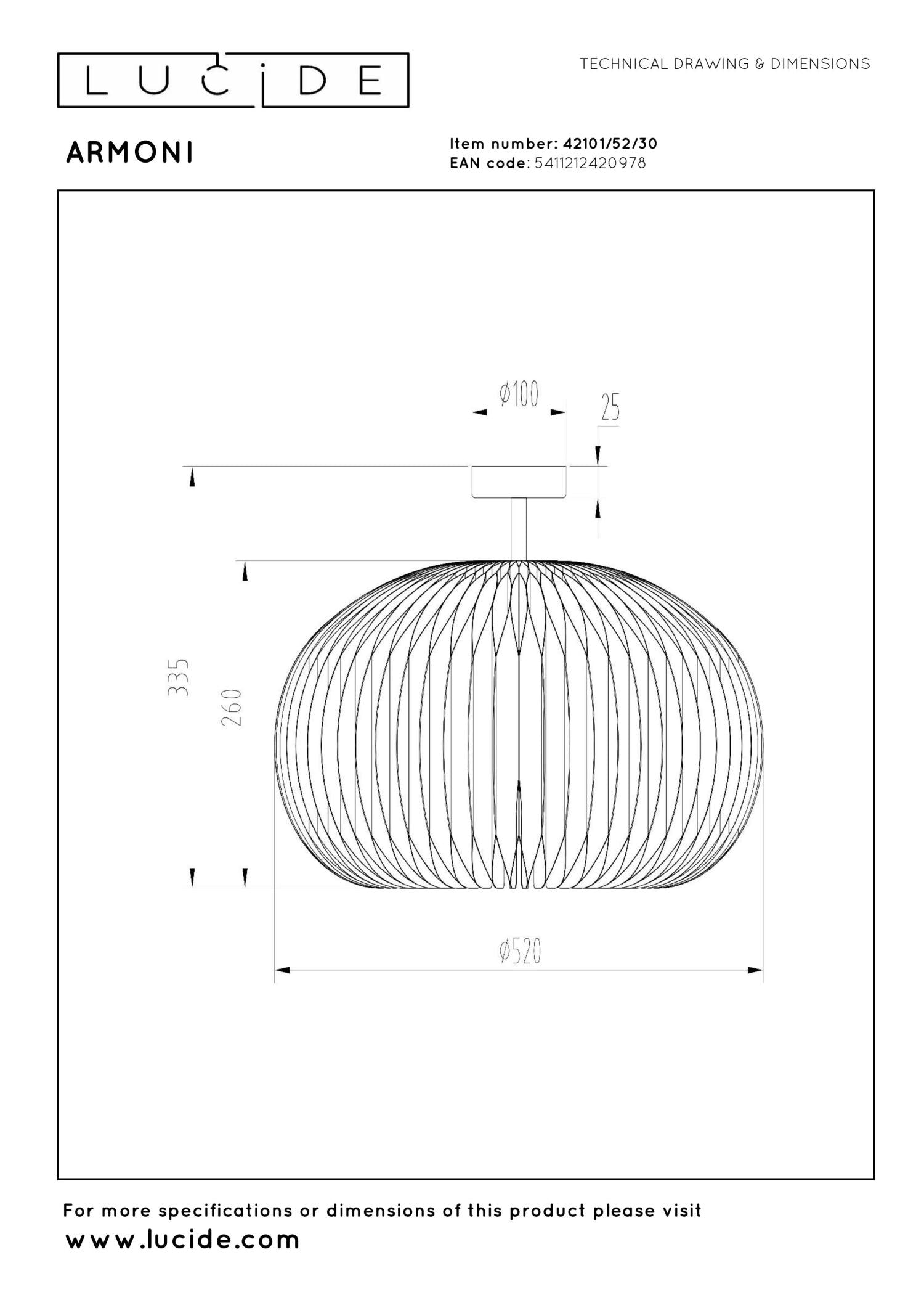 ARMONI - Plafonnier - Ø 52 cm - 1xE27 - Noir
