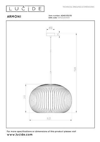 ARMONI - Suspension - Ø 52 cm - 1xE27 - Noir