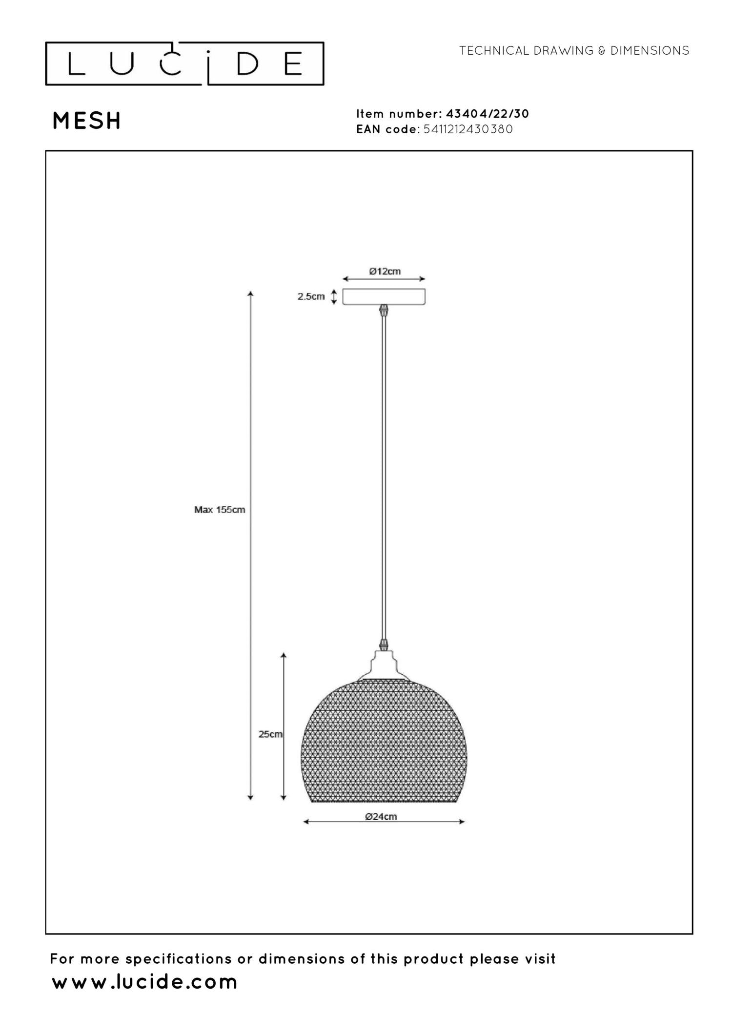 MESH - Hanglamp - Ø 22 cm - 1xE27 - Zwart