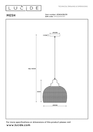MESH - Hanglamp - Ø 28 cm - 1xE27 - Zwart