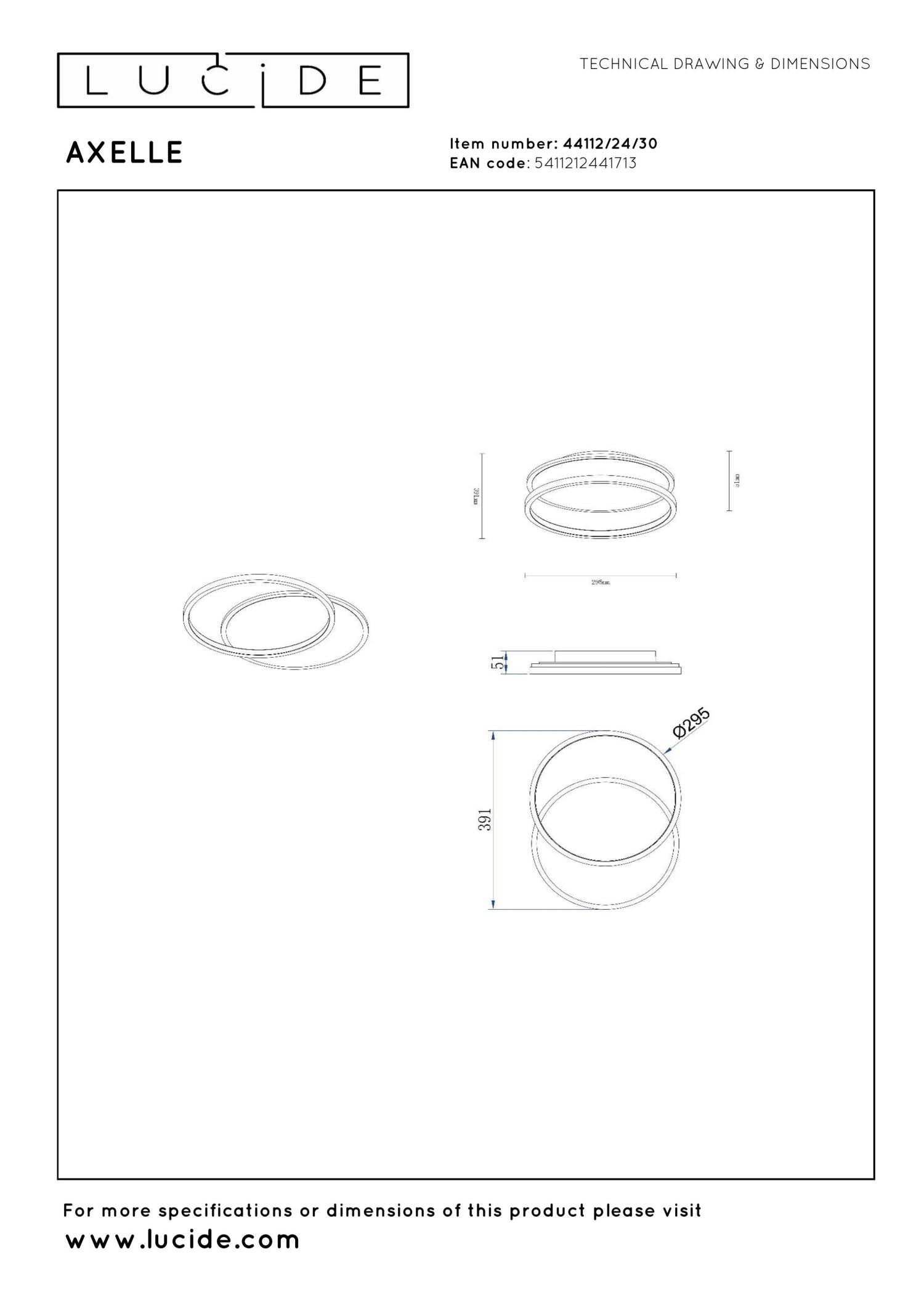 AXELLE - Plafonnier - Ø 29,5 cm - LED 3 StepDim - 1x24W 2700K - Noir
