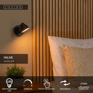 MILNE - Applique murale - LED Var. - 1x8W 2700K - Noir