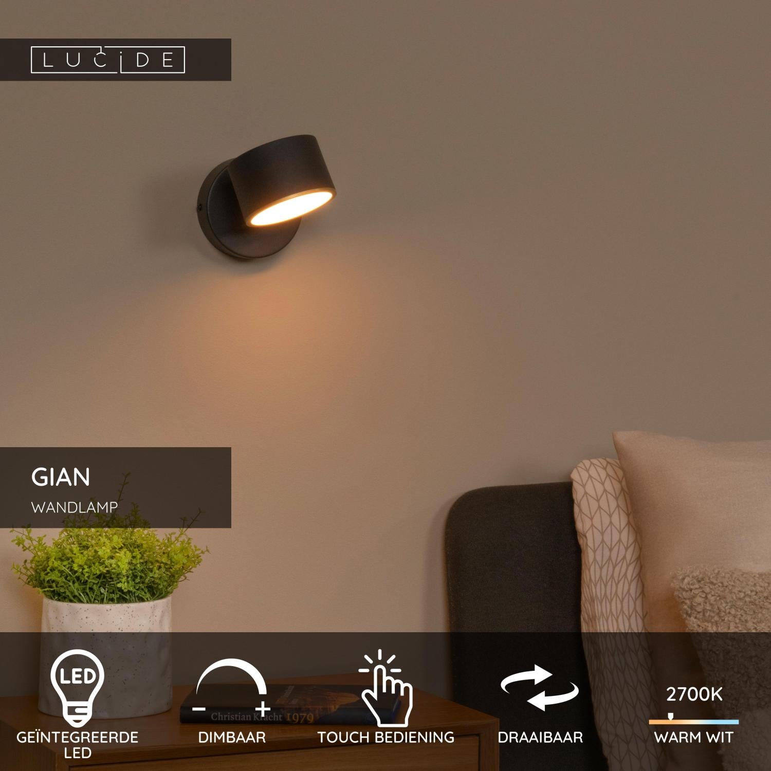 GIAN - Applique murale - LED Var. - 1x9W 2700K - Noir