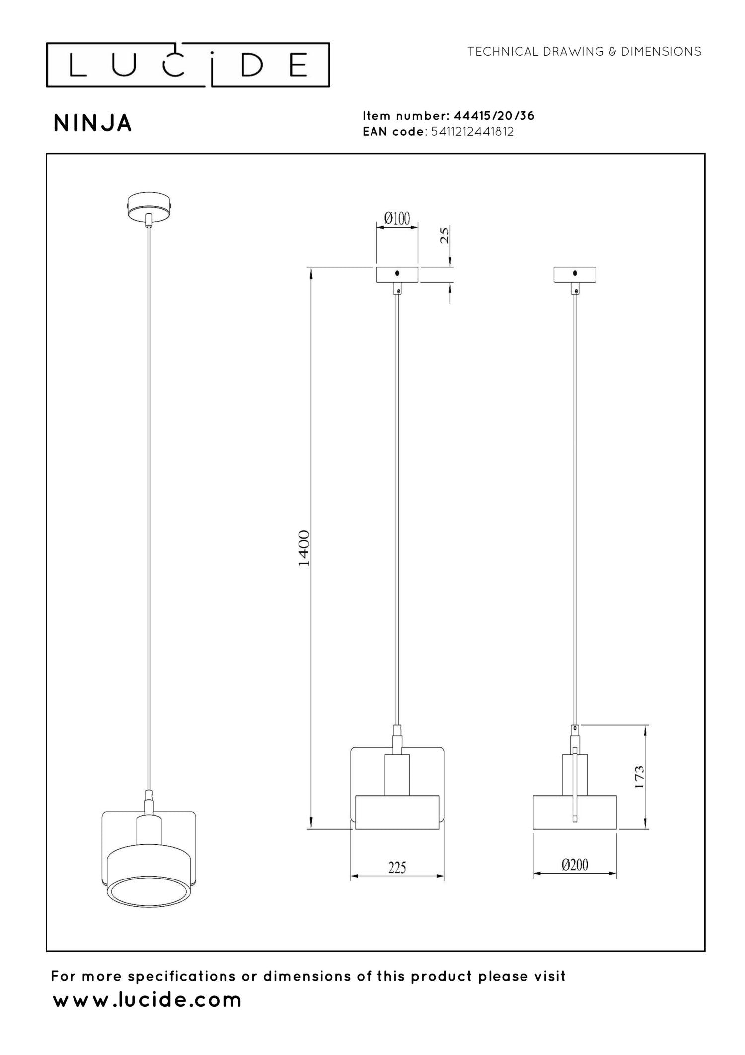 NINJA - Suspension - Ø 20 cm - 1xE27 - Gris