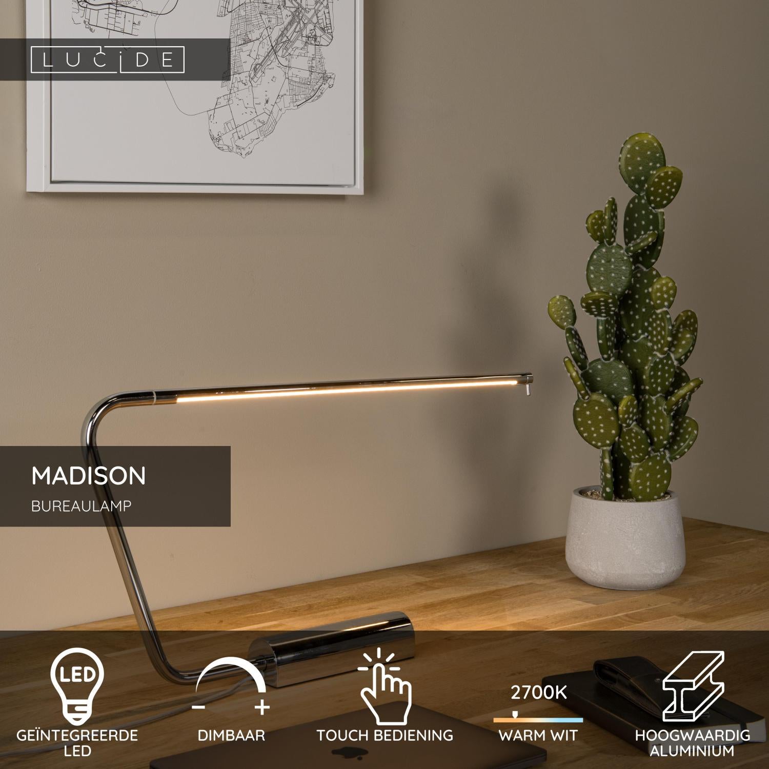 MADISON - Bureaulamp - LED Dimb. - 1x9W 2700K - Chroom