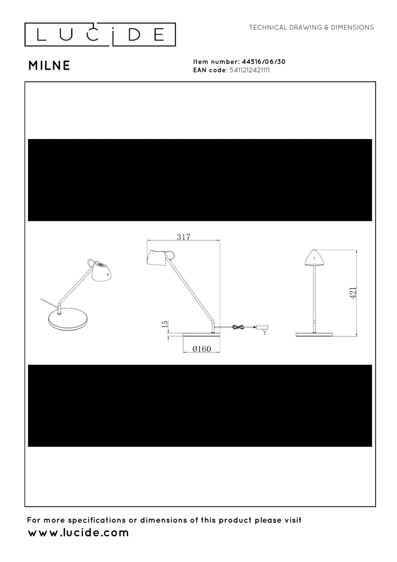 MILNE - Bureaulamp - LED Dimb. - 1x8W 2700K - Zwart
