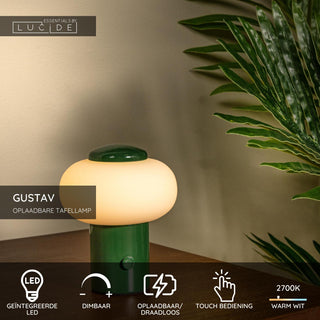 GUSTAV - Rechargeable table lamp - Battery - Ø 8 cm - LED Dimmable - 1x0.8W 2700K - Green | Essential