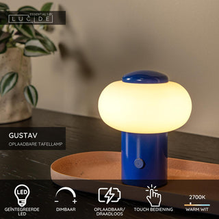 GUSTAV - Lampe de table rechargeable - Batterie/Pile - Ø 8 cm - LED Var. - 1x0,8W 2700K - Bleu | Essential
