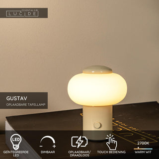 GUSTAV - Rechargeable table lamp - Battery - Ø 8 cm - LED Dimmable - 1x0.8W 2700K - Beige | Essential