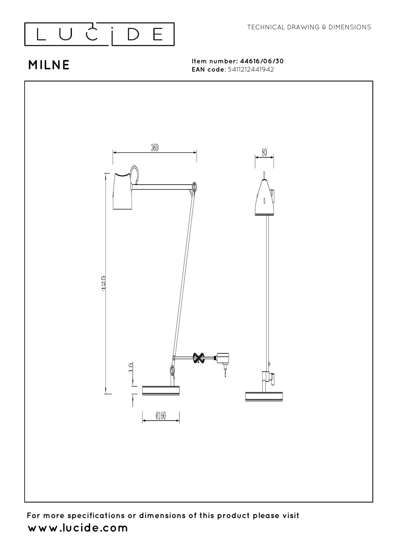 MILNE - Leeslamp - LED Dimb. - 1x8W 2700K - Zwart