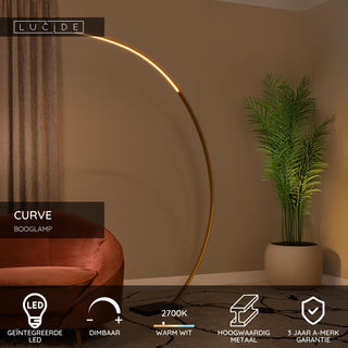 CURVE - Booglamp - LED Dimb. - 1x15W 2700K - Mat Goud / Messing