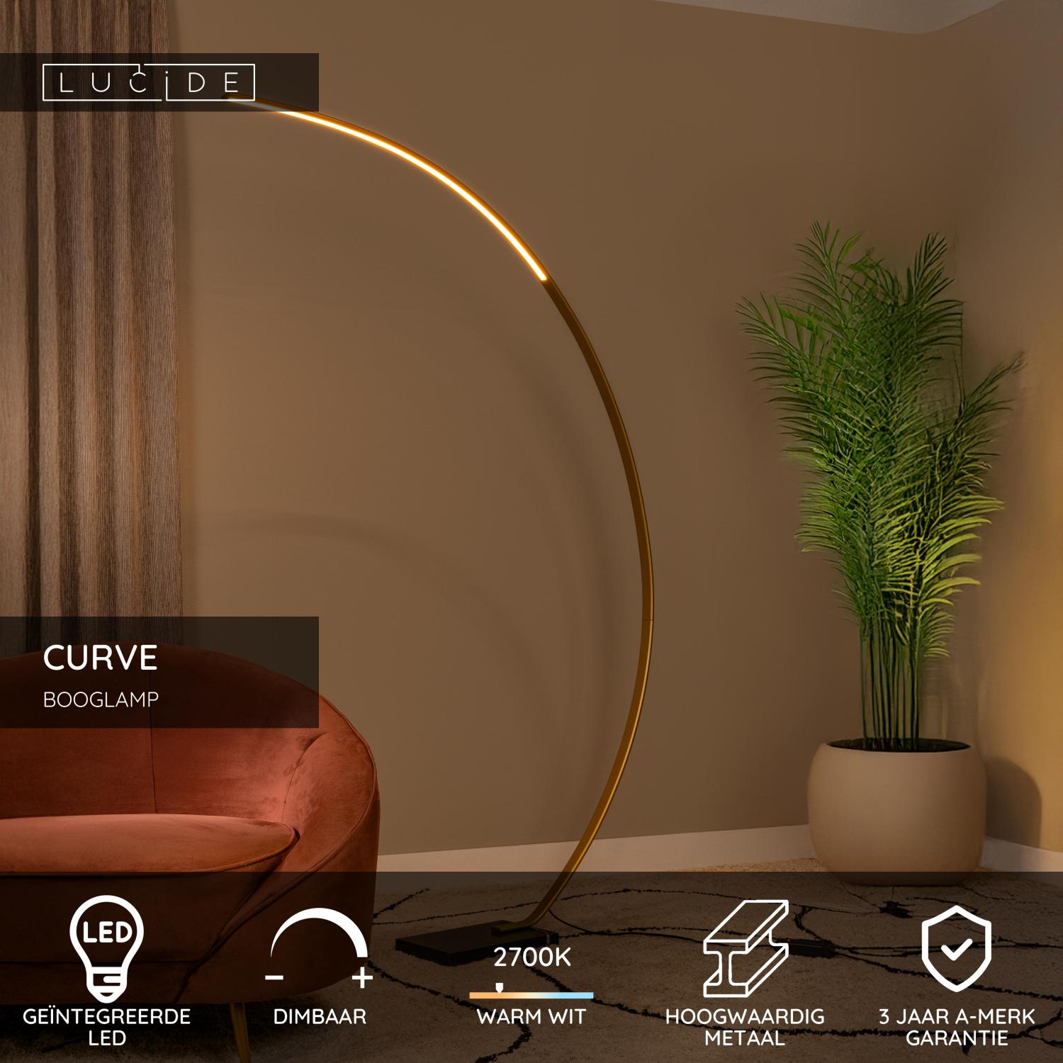 CURVE - Booglamp - LED Dimb. - 1x15W 2700K - Mat Goud / Messing