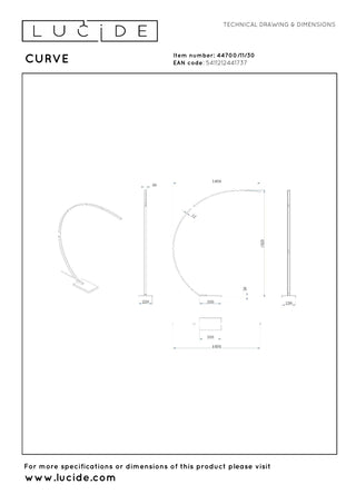 CURVE - Lampadaire arqué - LED Var. - 1x15W 2700K - Noir