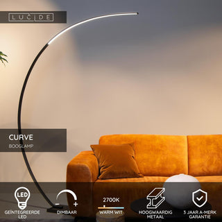 CURVE - Lampadaire arqué - LED Var. - 1x15W 2700K - Noir