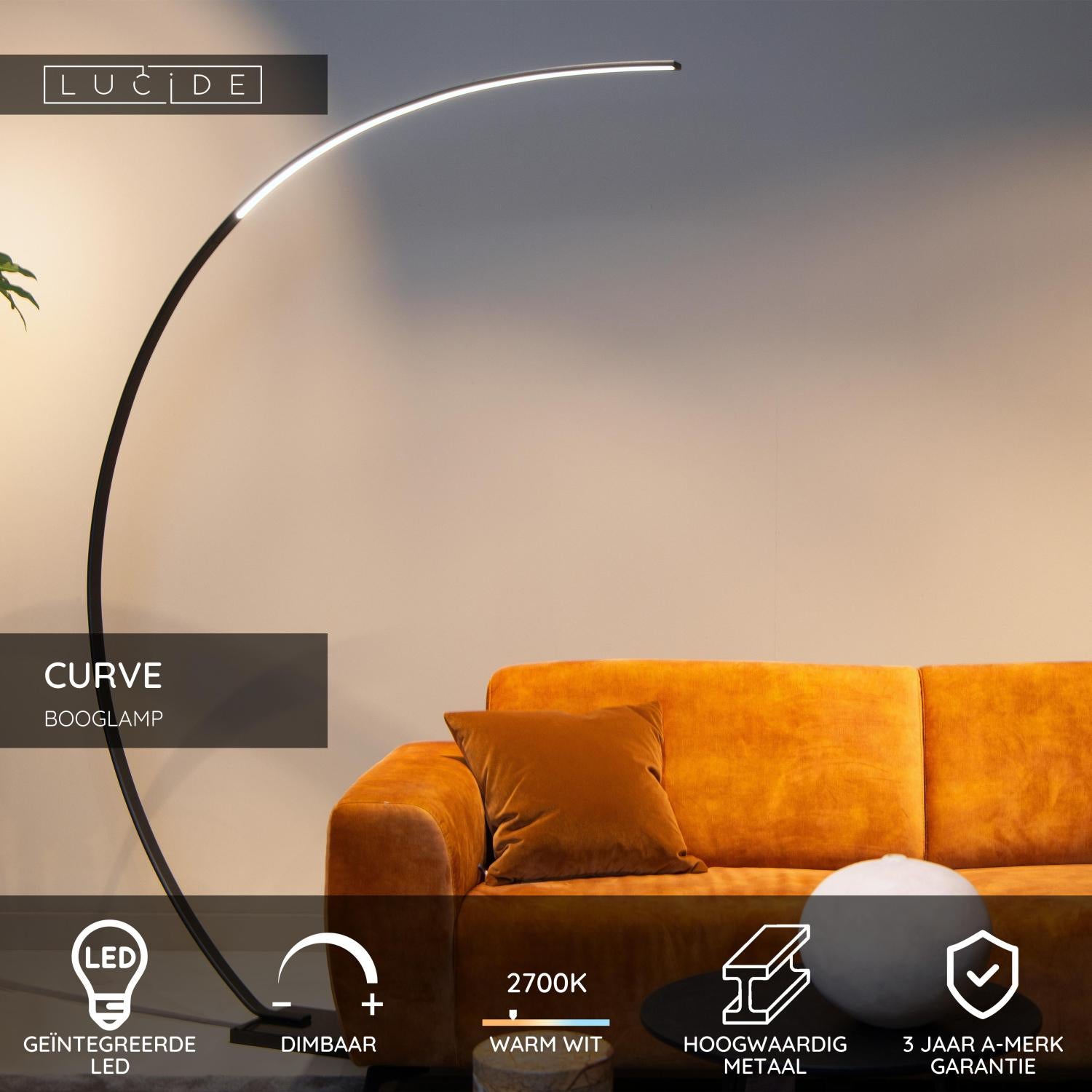 CURVE - Lampadaire arqué - LED Var. - 1x15W 2700K - Noir