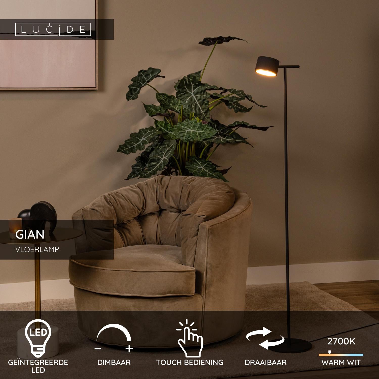 GIAN - Floor lamp - LED Dimmable - 1x9W 2700K - Black
