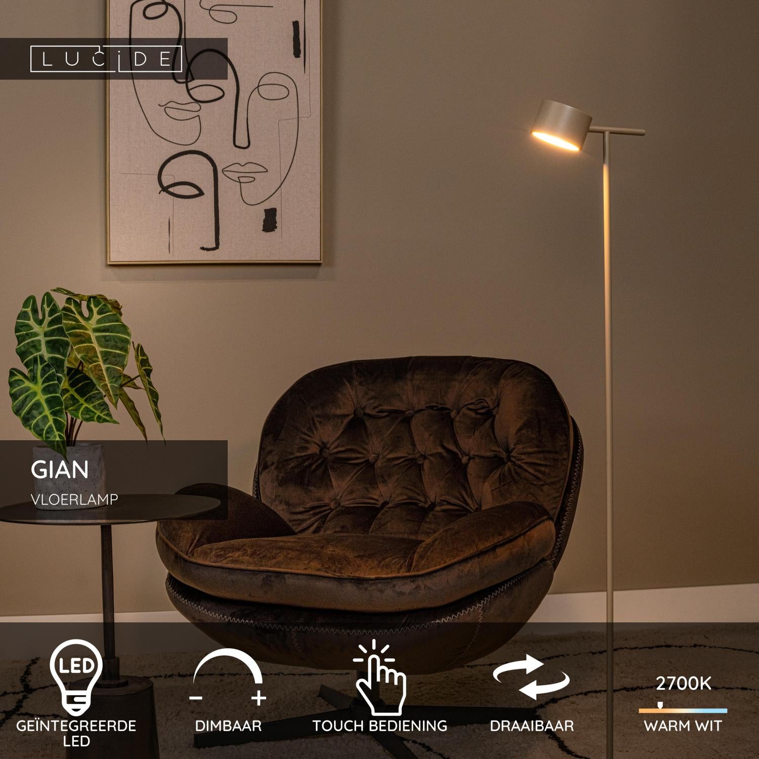 GIAN - Floor lamp - LED Dimmable - 1x9W 2700K - Taupe
