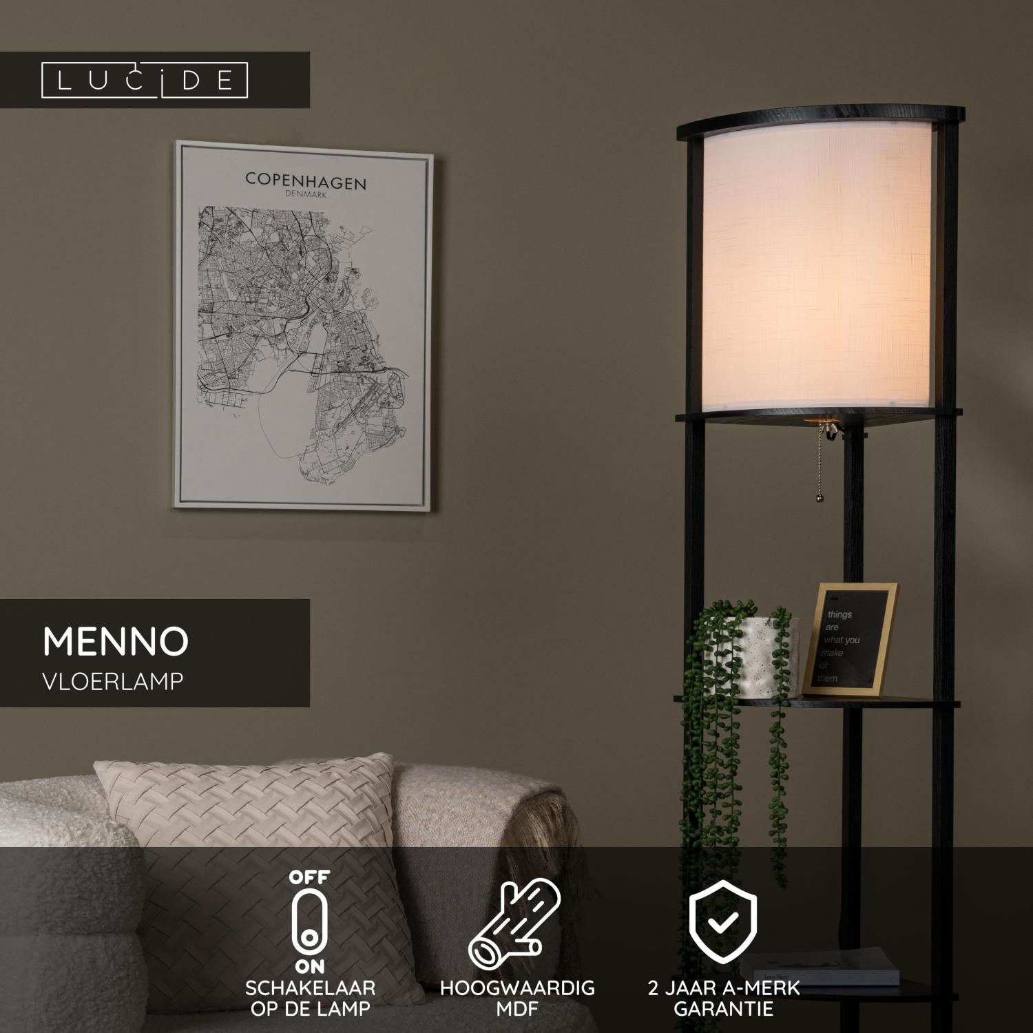 MENNO - Lampadaire - 1xE27 - Noir