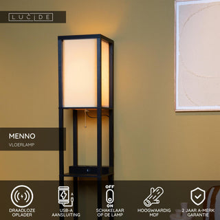 MENNO - Lampadaire - 1xE27 - Avec chargeur sans fil - Noir