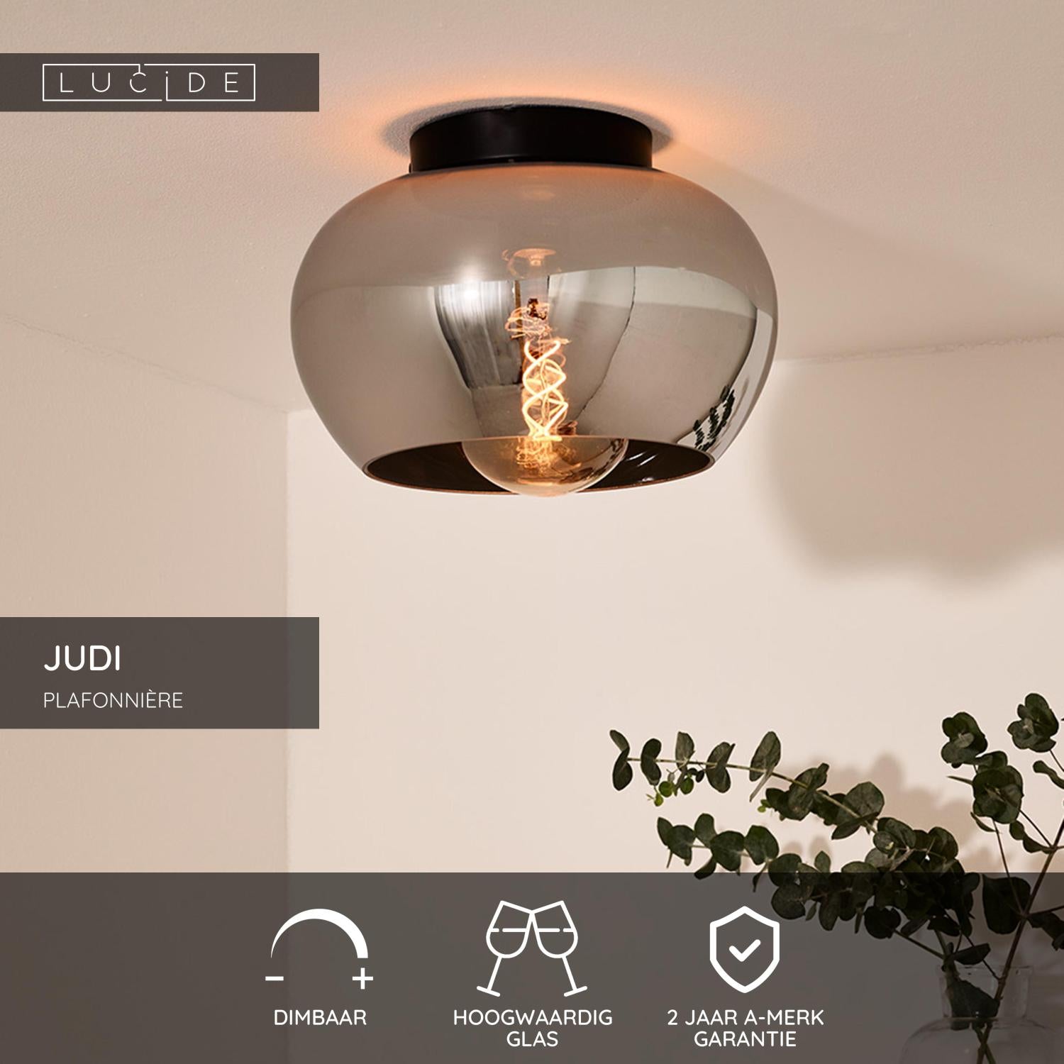 JUDI - Plafonnier - Ø 30,5 cm - 1xE27 - Fumé