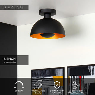 SIEMON - Plafonnière - Ø 25 cm - 1xE27 - Zwart