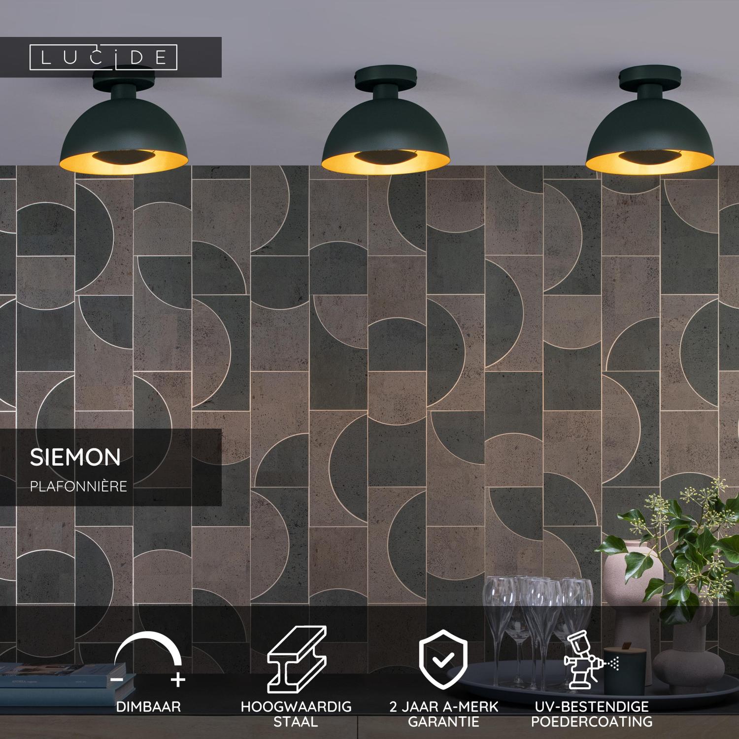 SIEMON - Plafonnière - Ø 25 cm - 1xE27 - Groen