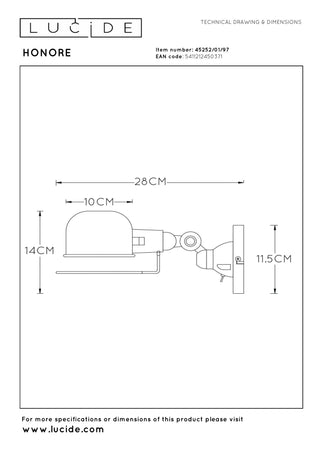 HONORE - Applique murale - 1xE14 - Brun rouille