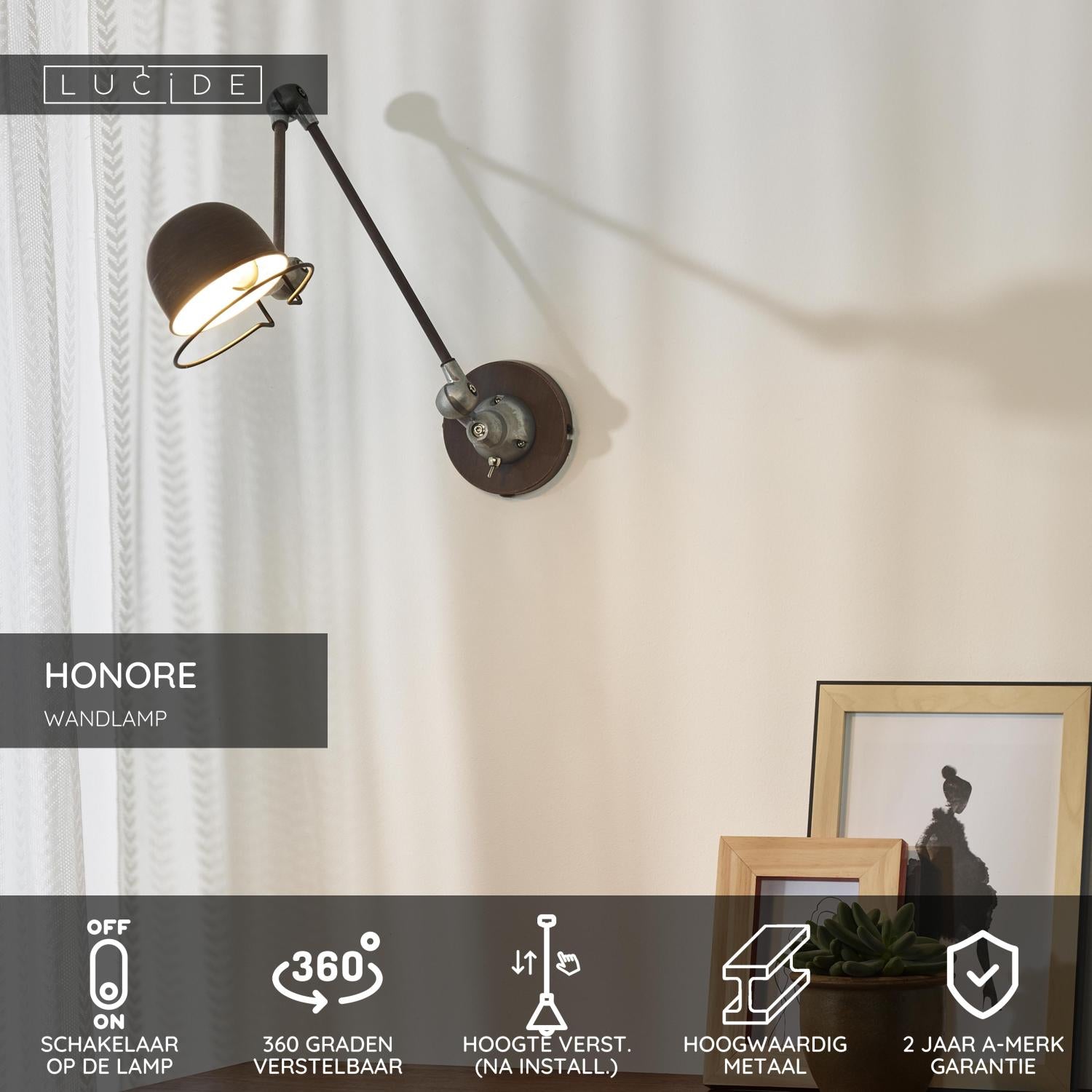 HONORE - Wandlamp - 1xE14 - Roest bruin