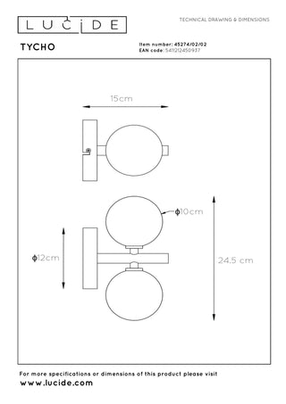 TYCHO - Wandlamp - 2xG9 - Mat Goud / Messing
