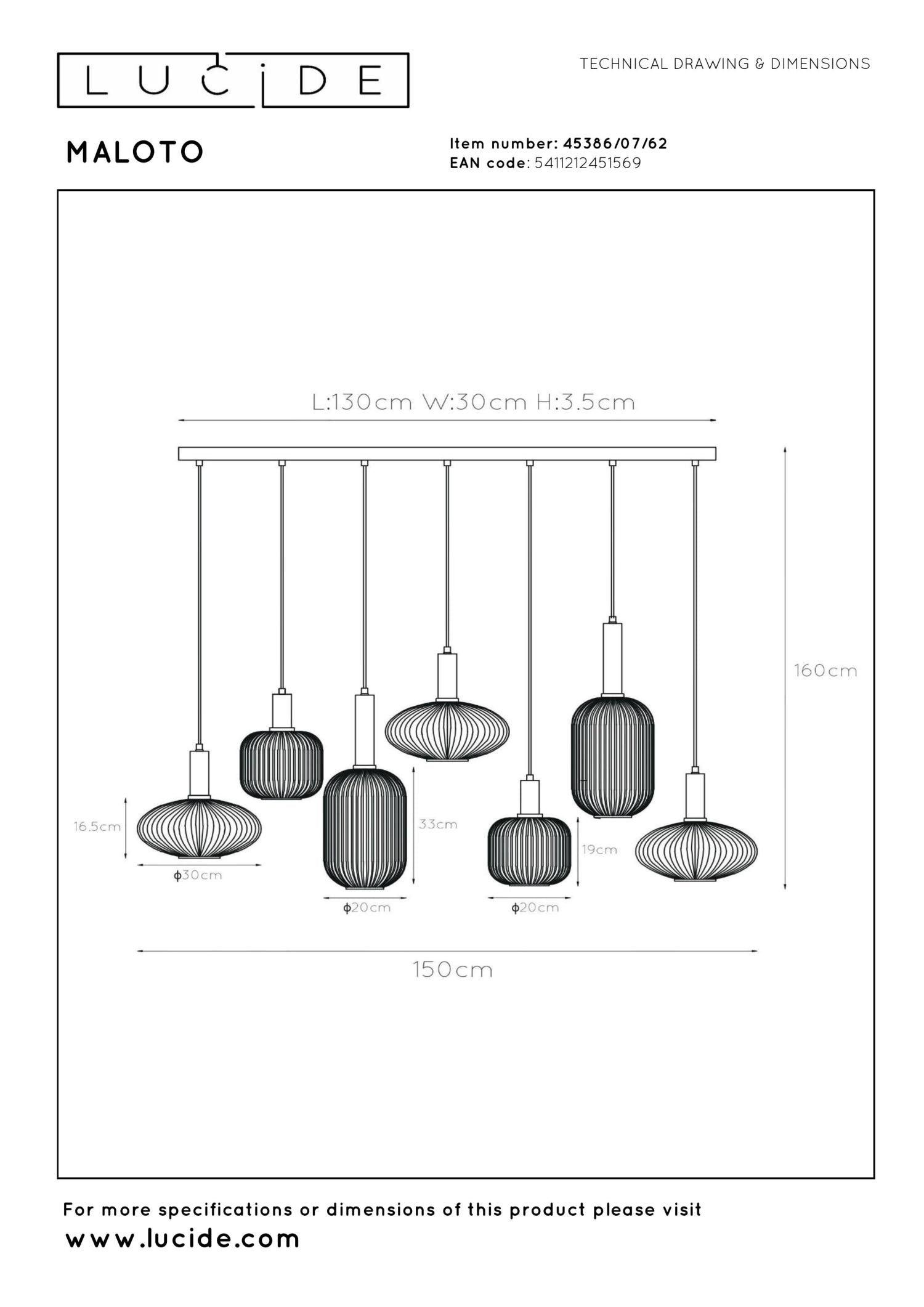 MALOTO - Pendant light - 7xE27 - Amber