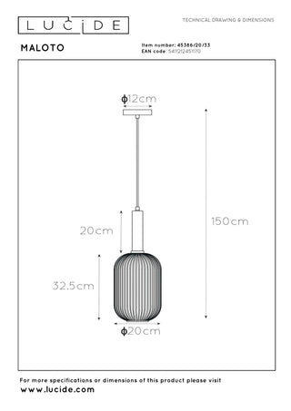 MALOTO - Hanglamp - Ø 20 cm - 1xE27 - Groen