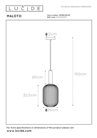 MALOTO - Hanglamp - Ø 20 cm - 1xE27 - Amber