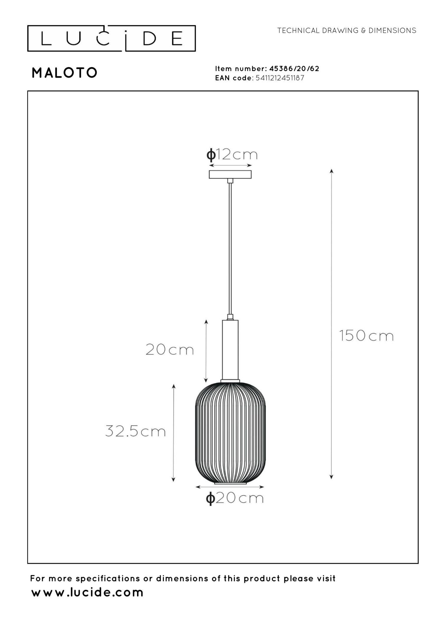 MALOTO - Hanglamp - Ø 20 cm - 1xE27 - Amber