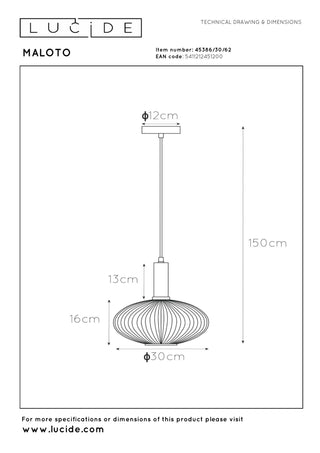 MALOTO - Hanglamp - Ø 30 cm - 1xE27 - Amber