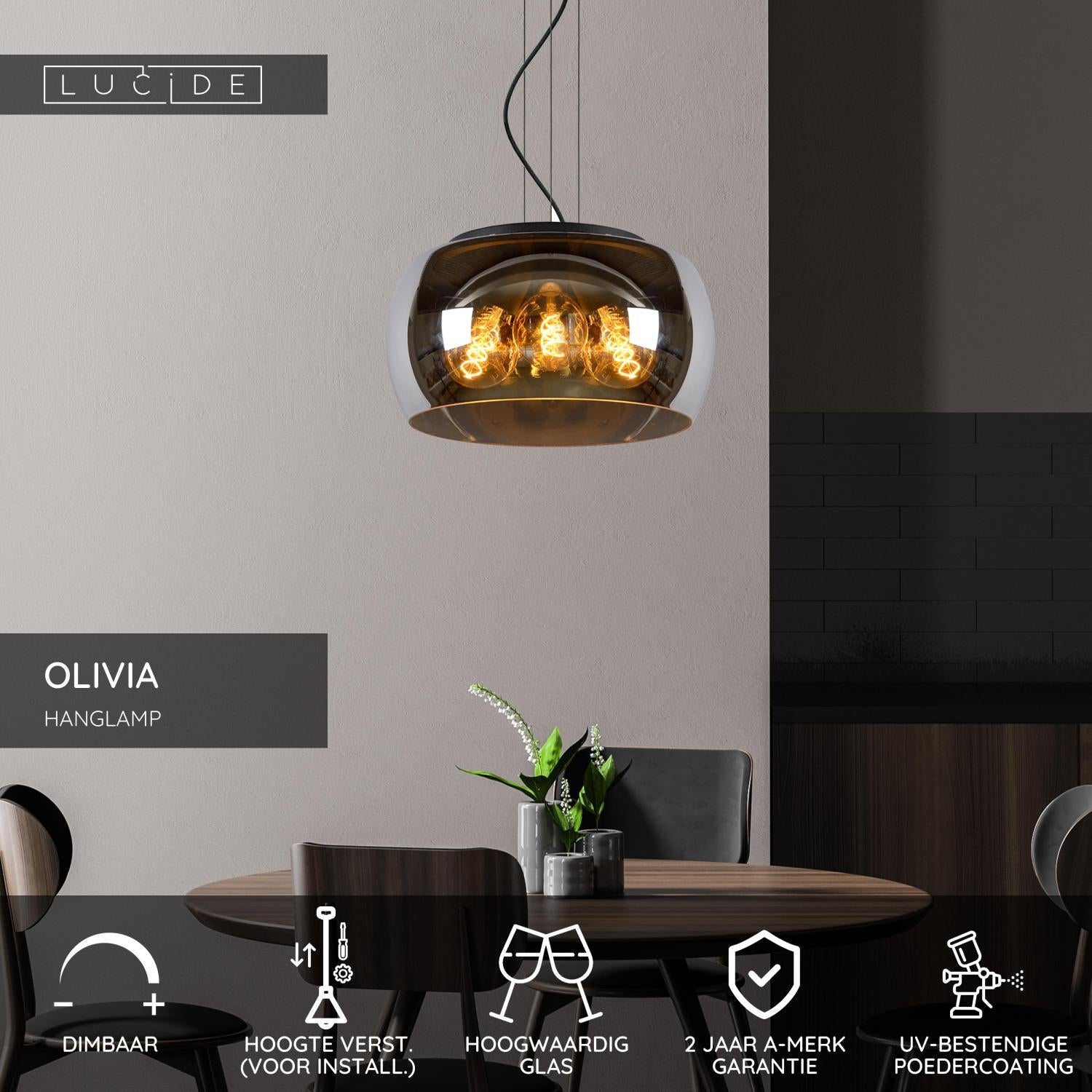 OLIVIA - Pendant light - Ø 40 cm - 3xE27 - Smoke