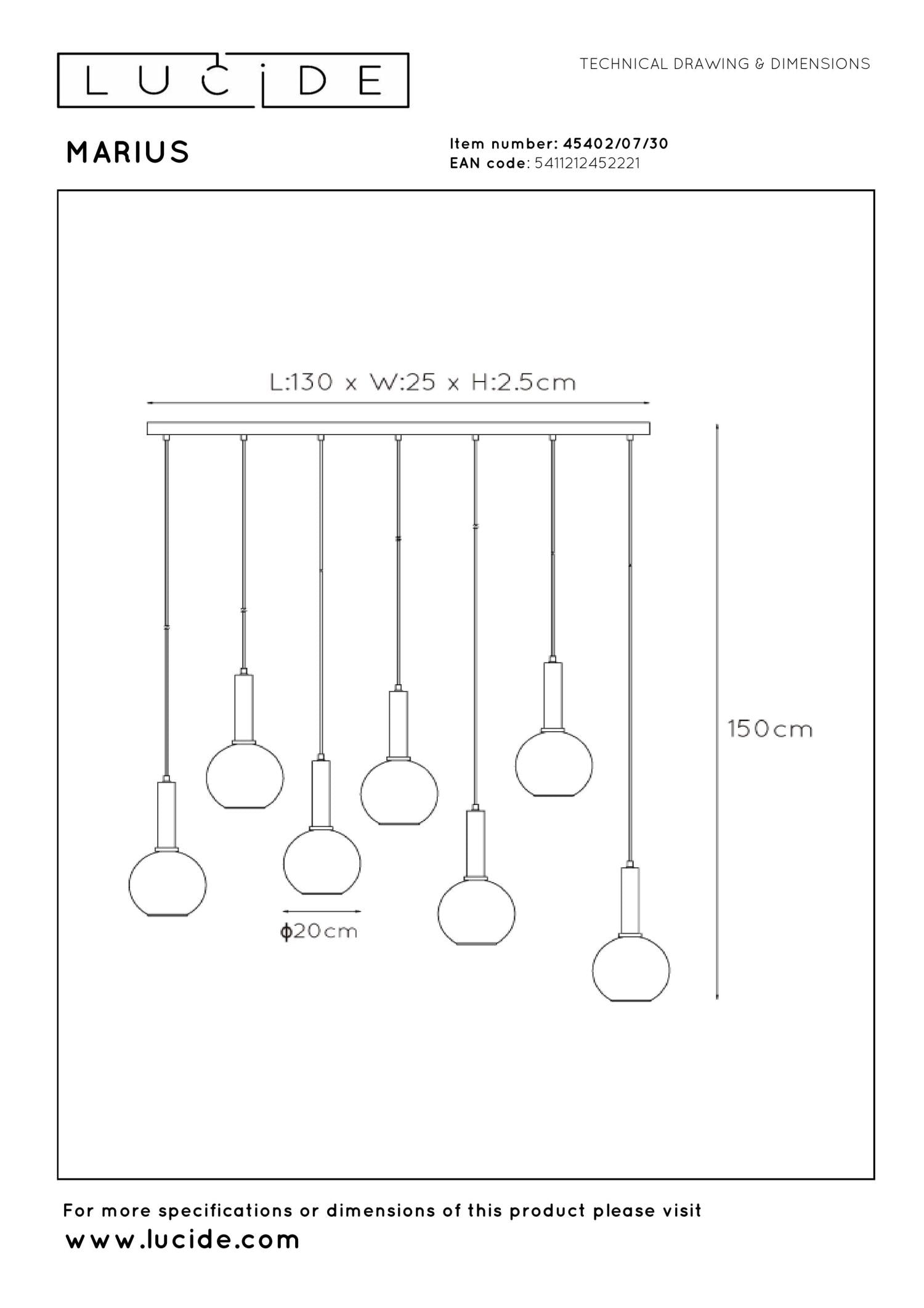 MARIUS - Suspension - 7xE27 - Noir