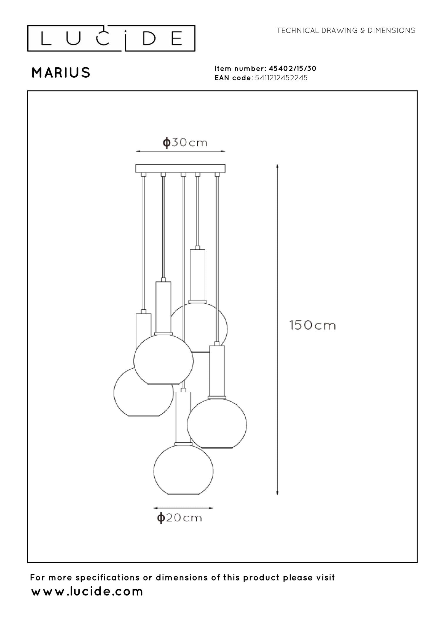 MARIUS - Suspension - Ø 55 cm - 5xE27 - Noir