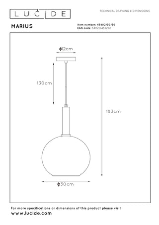 MARIUS - Pendant light - Ø 30 cm - 1xE27 - Black
