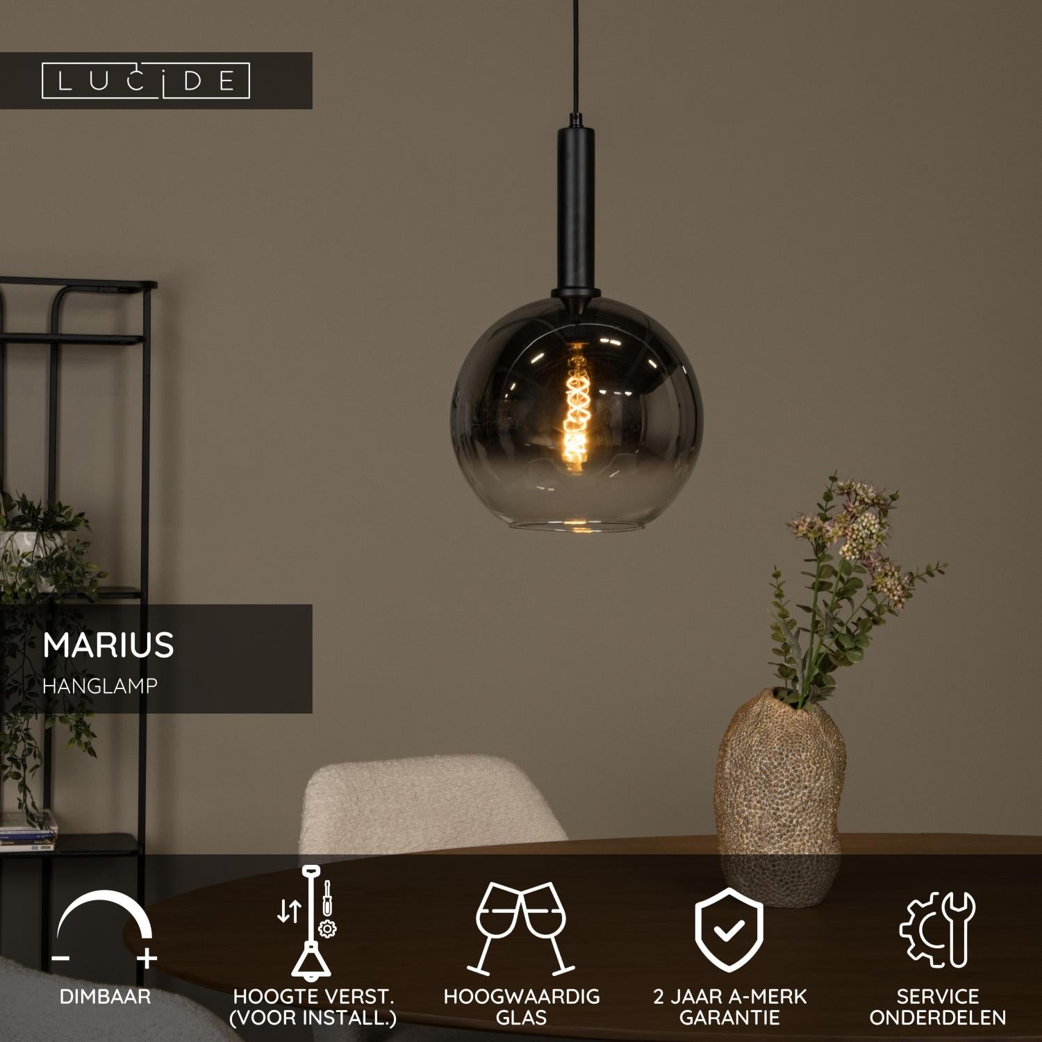 MARIUS - Pendant light - Ø 30 cm - 1xE27 - Black