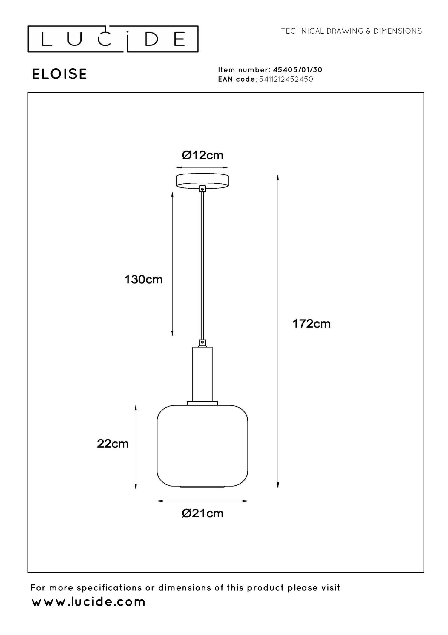 ELOISE - Hanglamp - Ø 21 cm - 1xE27 - Zwart