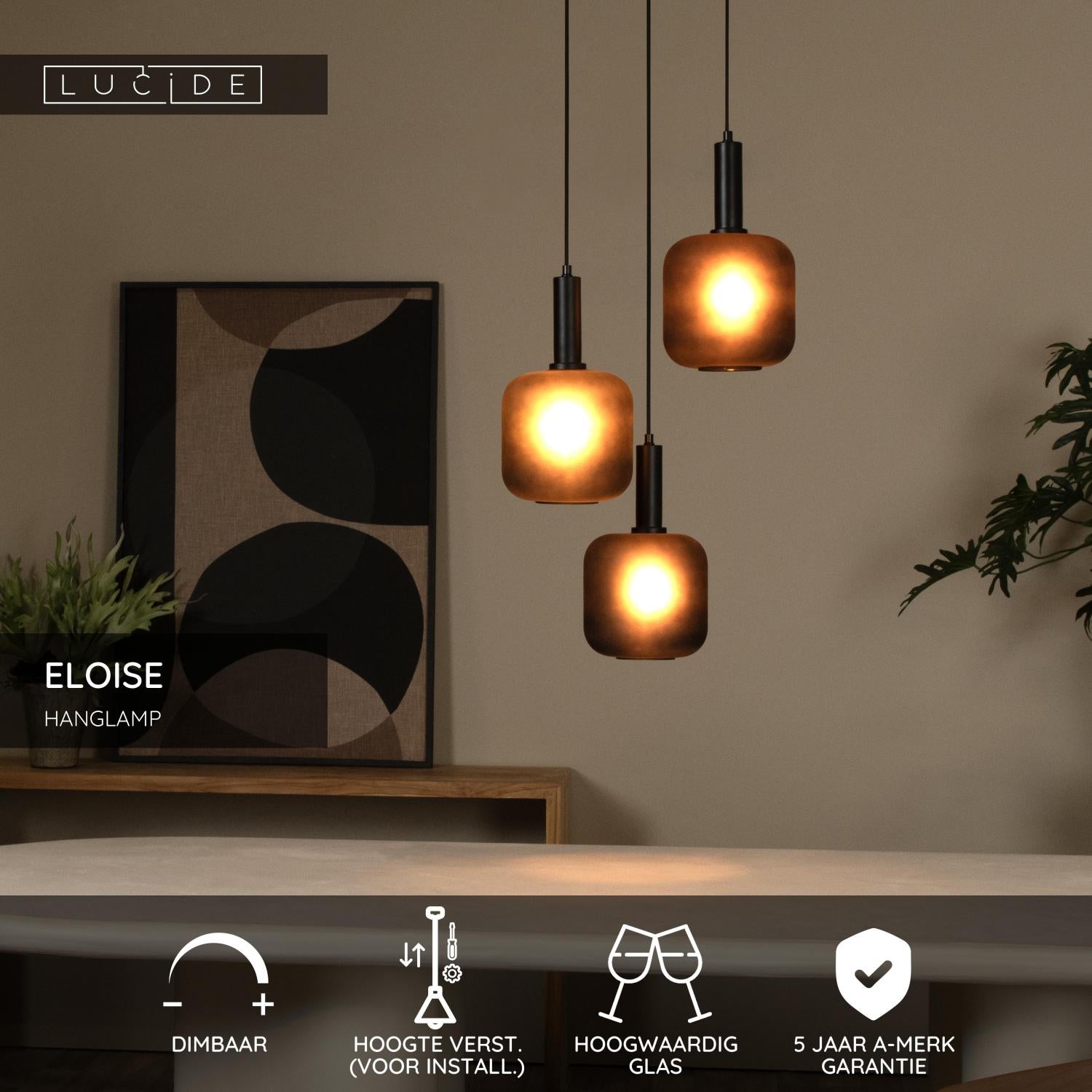 ELOISE - Hanglamp - Ø 40 cm - 3xE27 - Zwart