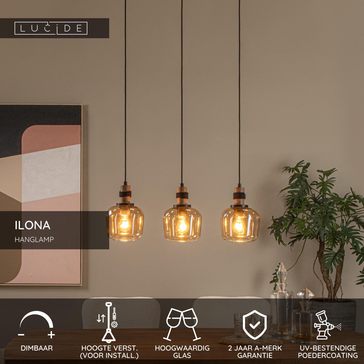 ILONA - Hanglamp - 3xE27 - Amber