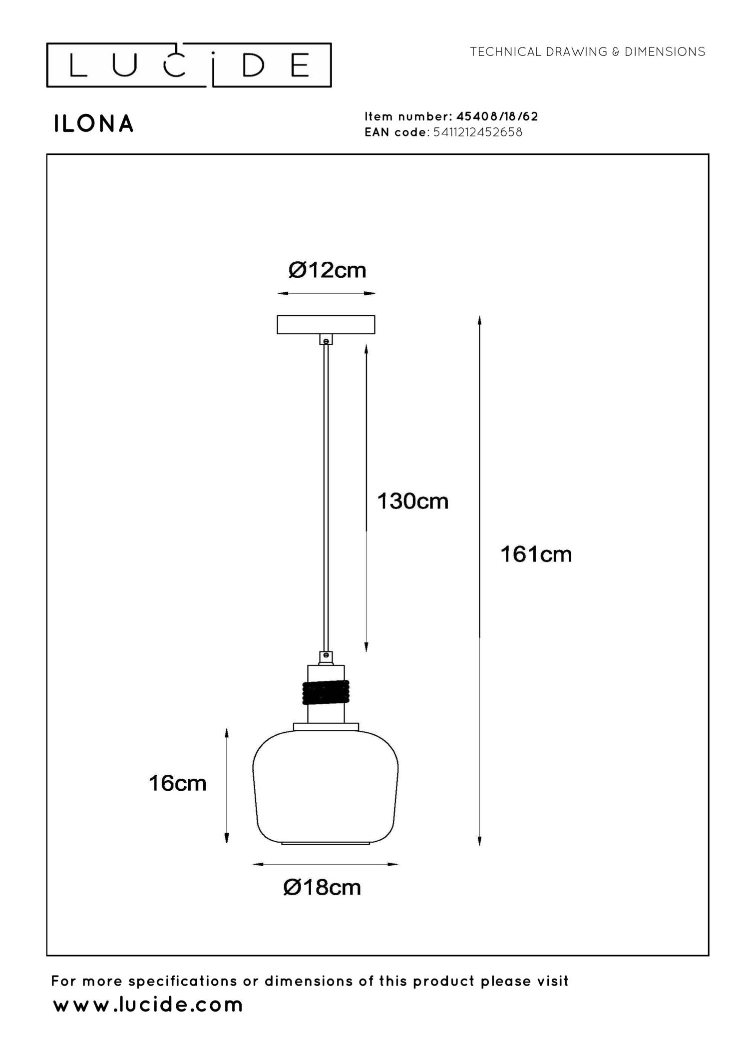 ILONA - Suspension - Ø 18 cm - 1xE27 - Ambre