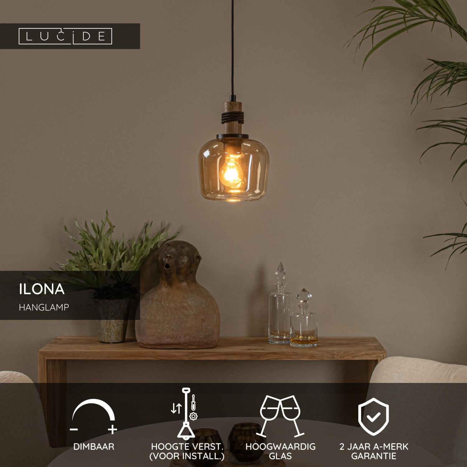 ILONA - Suspension - Ø 18 cm - 1xE27 - Ambre